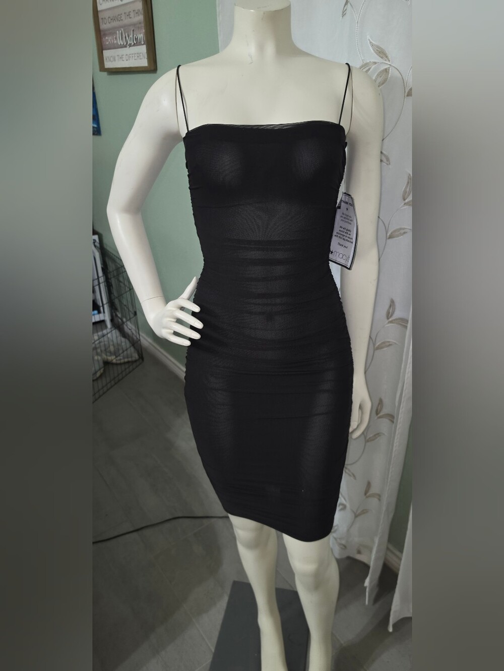 B Darlin Black Ruched Mini Dress with Spaghetti Straps
